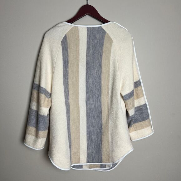 Chicos Wool Wrap Sweater Womens Medium (Chico's 1) Cream Snap Button Pockets - Picture 2 of 13